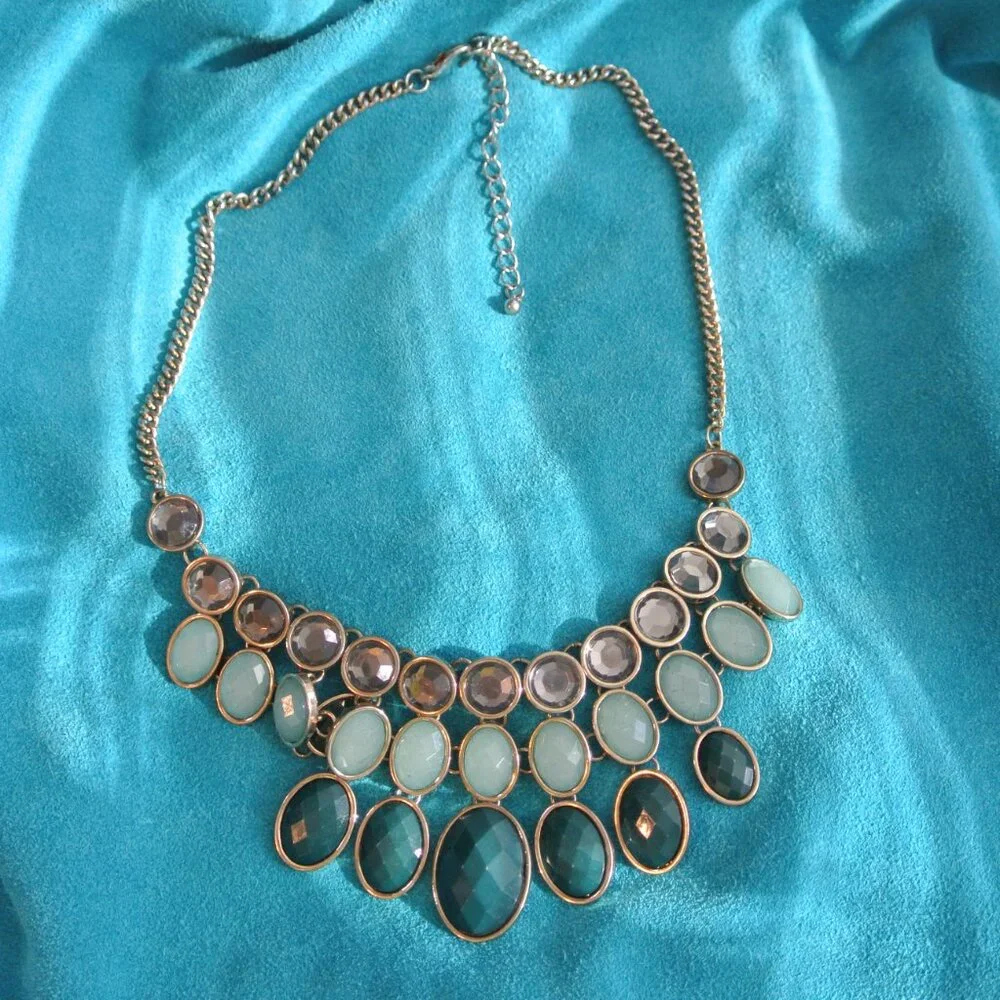 Bancroft Parvin Bauble Blue Green Stone‎ Statement Necklace OS